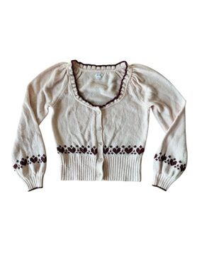 Kimchi Blue Alice Femme Fair Isle Cropped Cardigan Pink Hearts Soft Cottage